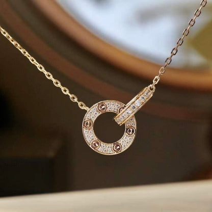 [⭐Spark]LOVE 7.6MM NECKLACE ROSE GOLD AND SILVER  FULL DIAMOND
