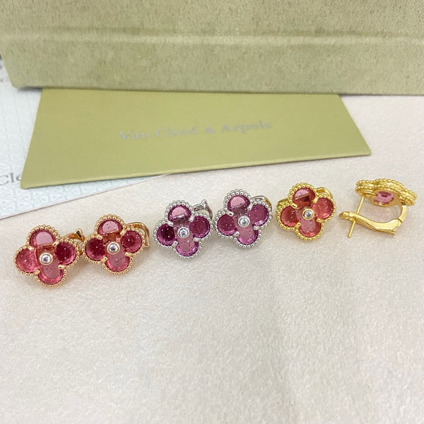 [⭐Spark]2026 NEW  CLOVER 1 MOTIFPINK ENAMEL STUD EARRINGS WITH DIAMONDS2
