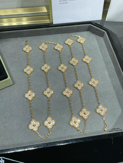 [⭐Spark]CLOVER 20 MOTIFS FULL-DIAMOND NECKLACE