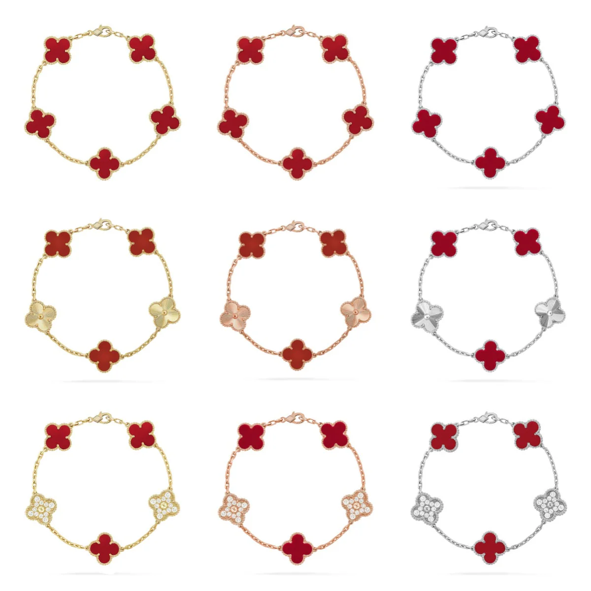 [⭐Spark] CLOVER 5 MOTIF RED CORNELIAN BRACELET COLLECTION