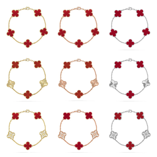 [⭐Spark] CLOVER 5 MOTIF RED CORNELIAN BRACELET COLLECTION