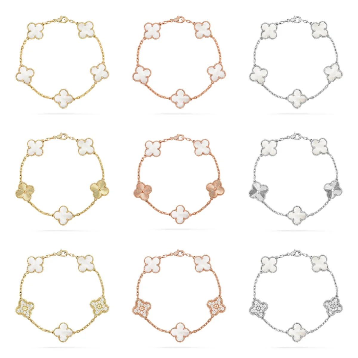 [⭐Spark]CLOVER WHITE PEARL MOP 5 MOTIF BRACELET COLLECTION