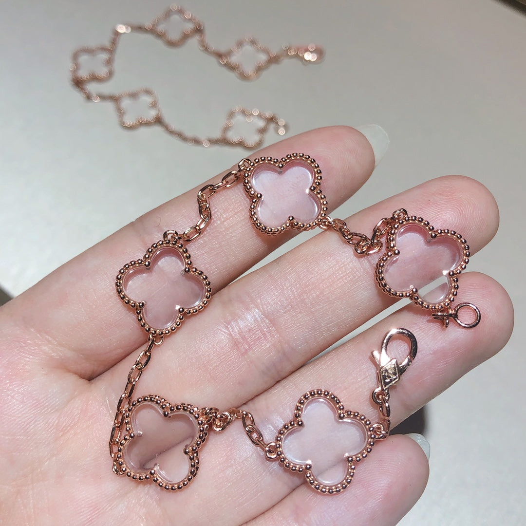 [⭐Spark]CLOVER 5 MOTIF ROCK CRYSTAL BRACELET