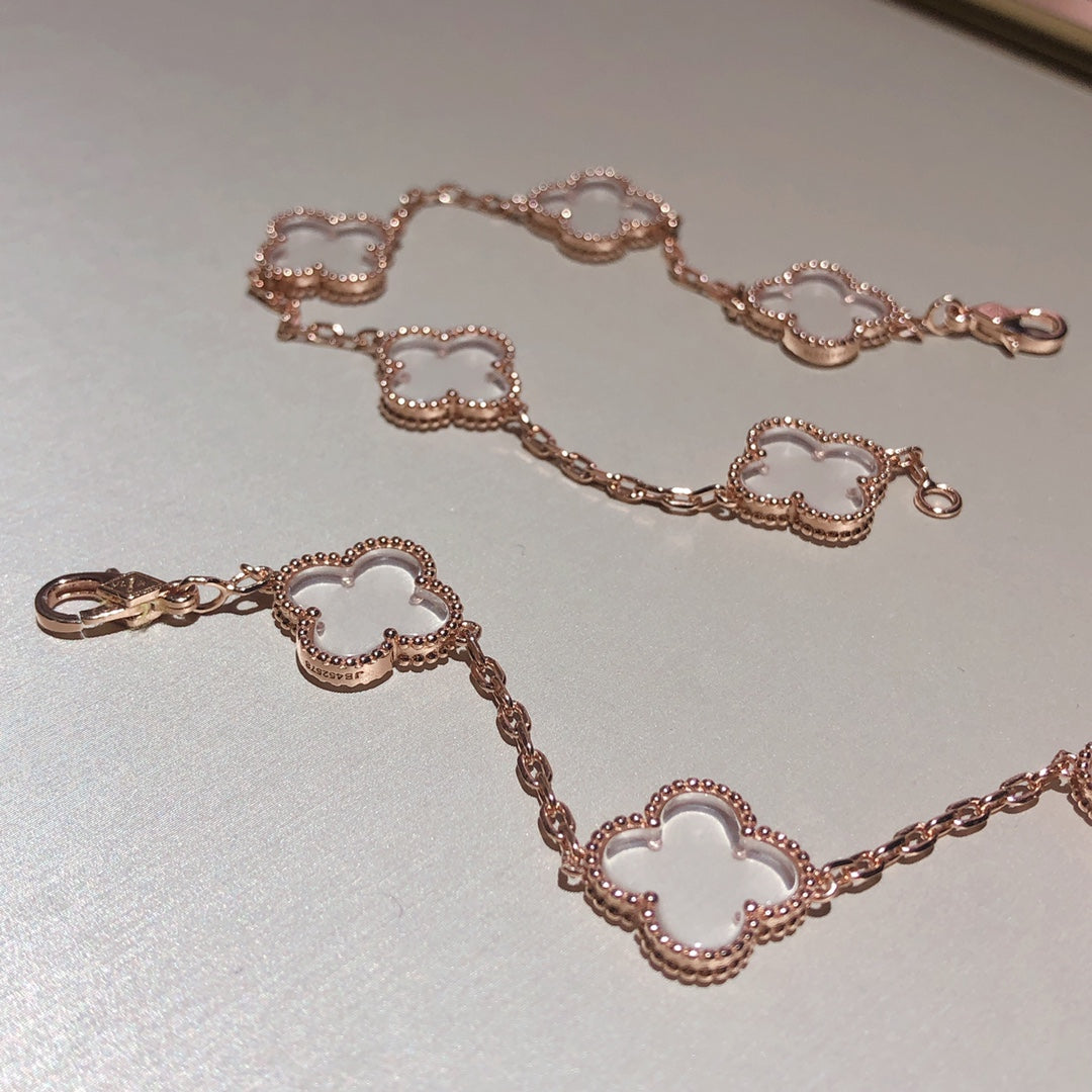 [⭐Spark]CLOVER 5 MOTIF ROCK CRYSTAL BRACELET