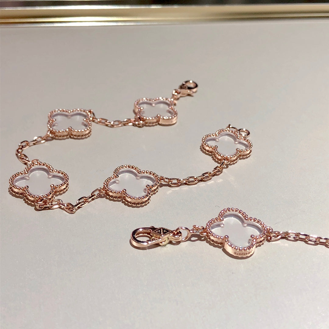 [⭐Spark]CLOVER 5 MOTIF ROCK CRYSTAL BRACELET