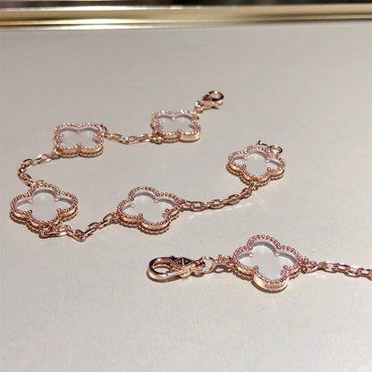 [⭐Spark]CLOVER 5 MOTIF ROCK CRYSTAL BRACELET