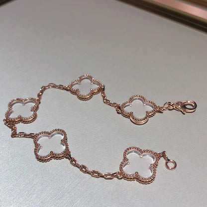 [⭐Spark]CLOVER 5 MOTIF ROCK CRYSTAL BRACELET