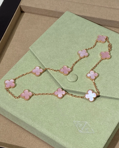[⭐Spark Jewellery] Pink Necklace with Ten Clover Designs