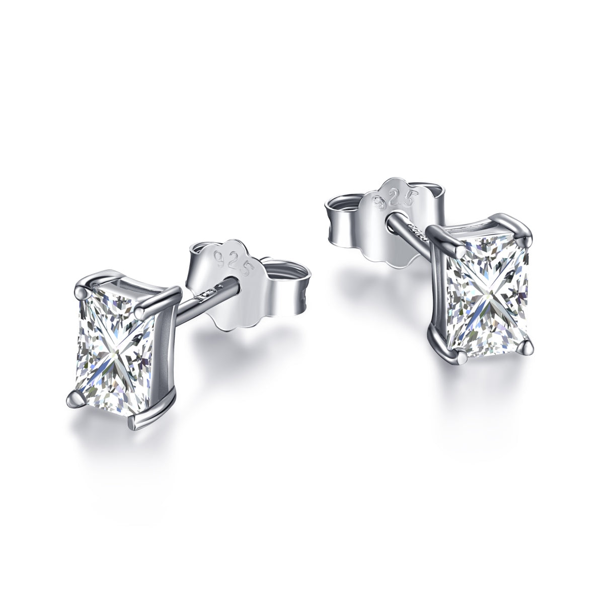 [Spark Jewelry]Stylish Shiny Rectangular Center Stone Stud Earrings