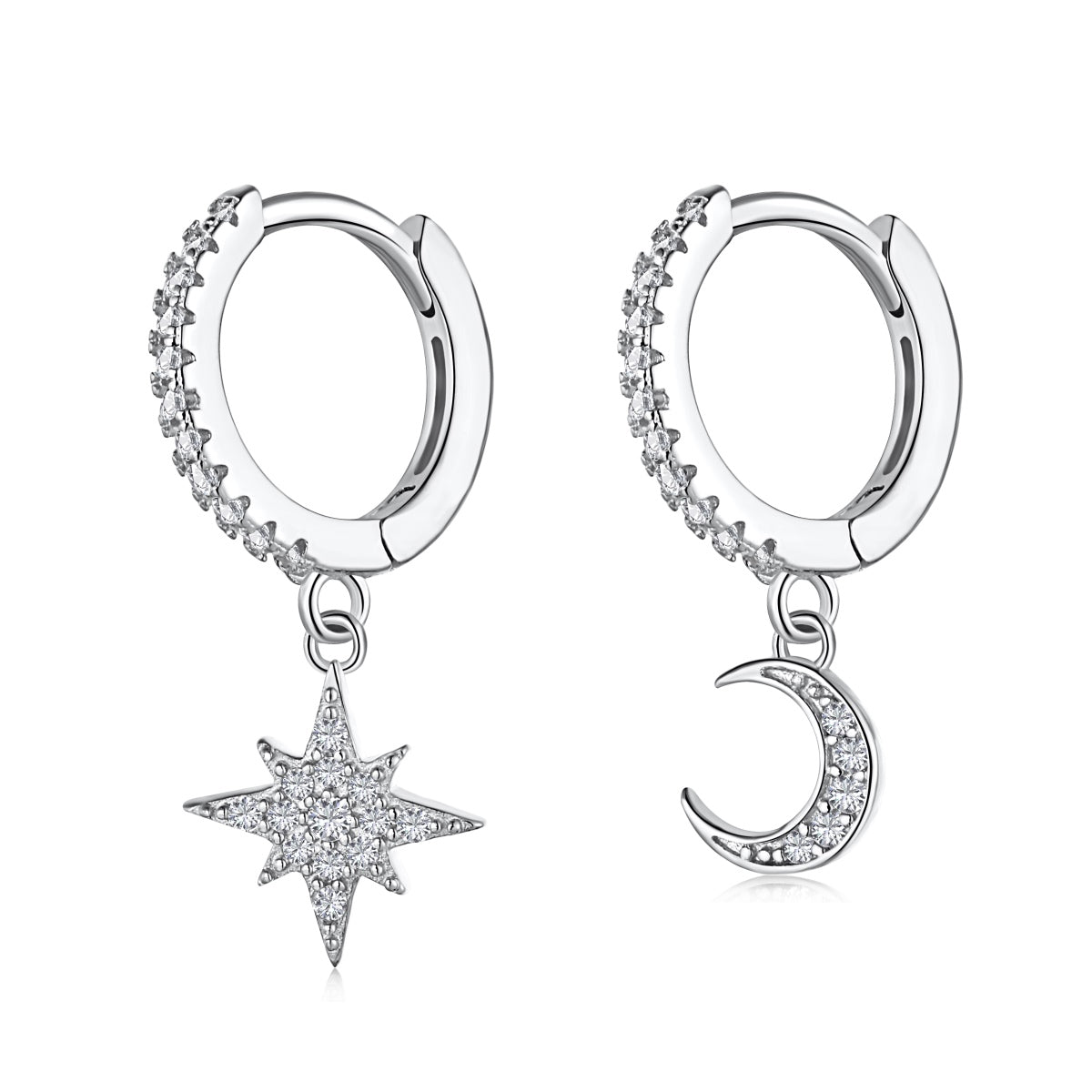 [Spark Jewelry]Star and Moon Asymmetric Earrings