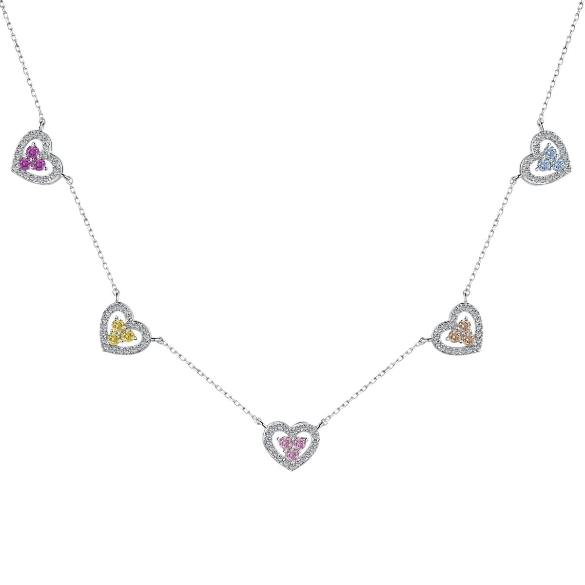 [Spark Jewelry]Sparkling Five Heart Necklace