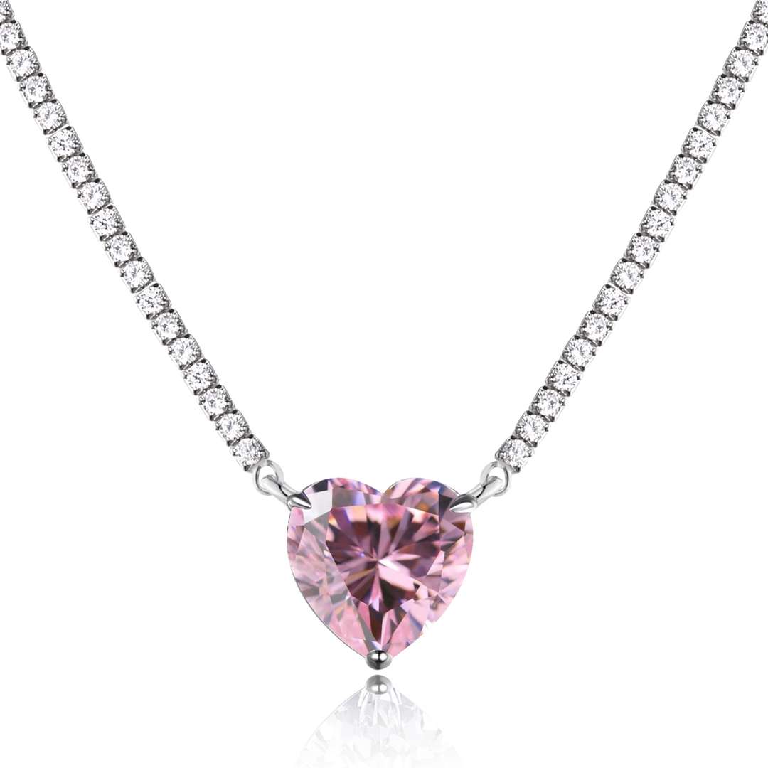 [Spark Jewelry]8.0 Carat Versatile Colorful Sweet Heart-Shaped Tennis Necklace