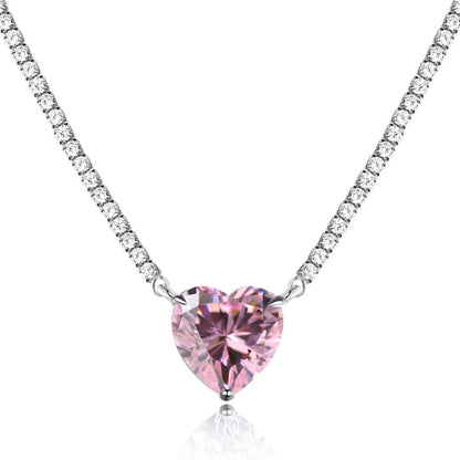 [Spark Jewelry]8.0 Carat Versatile Colorful Sweet Heart-Shaped Tennis Necklace