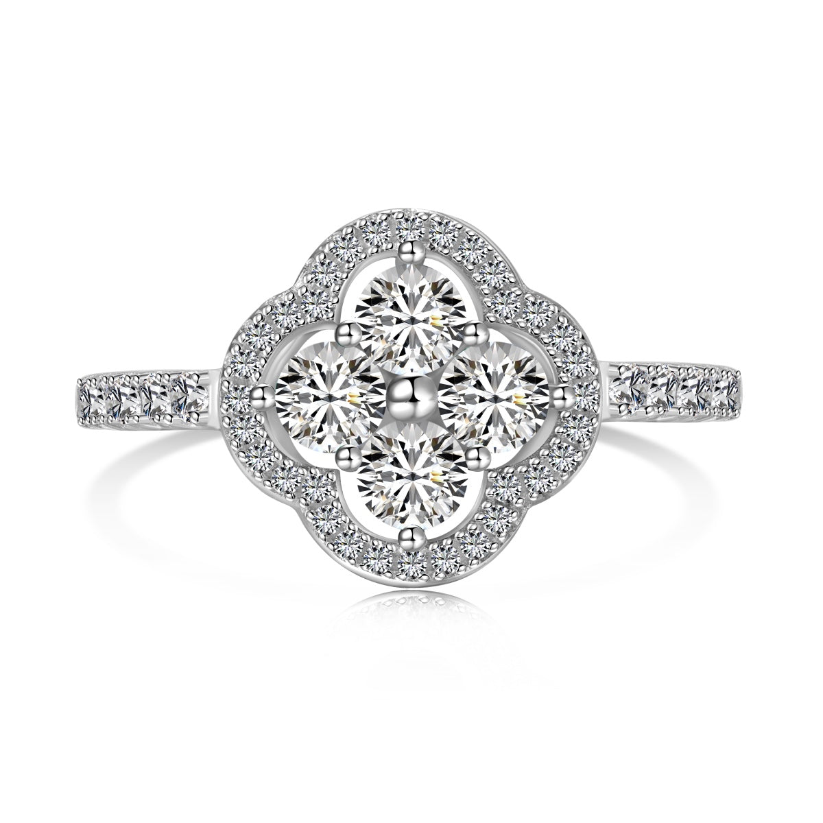 [Spark Jewelry]Four Leaf Clover Flower Design Ring