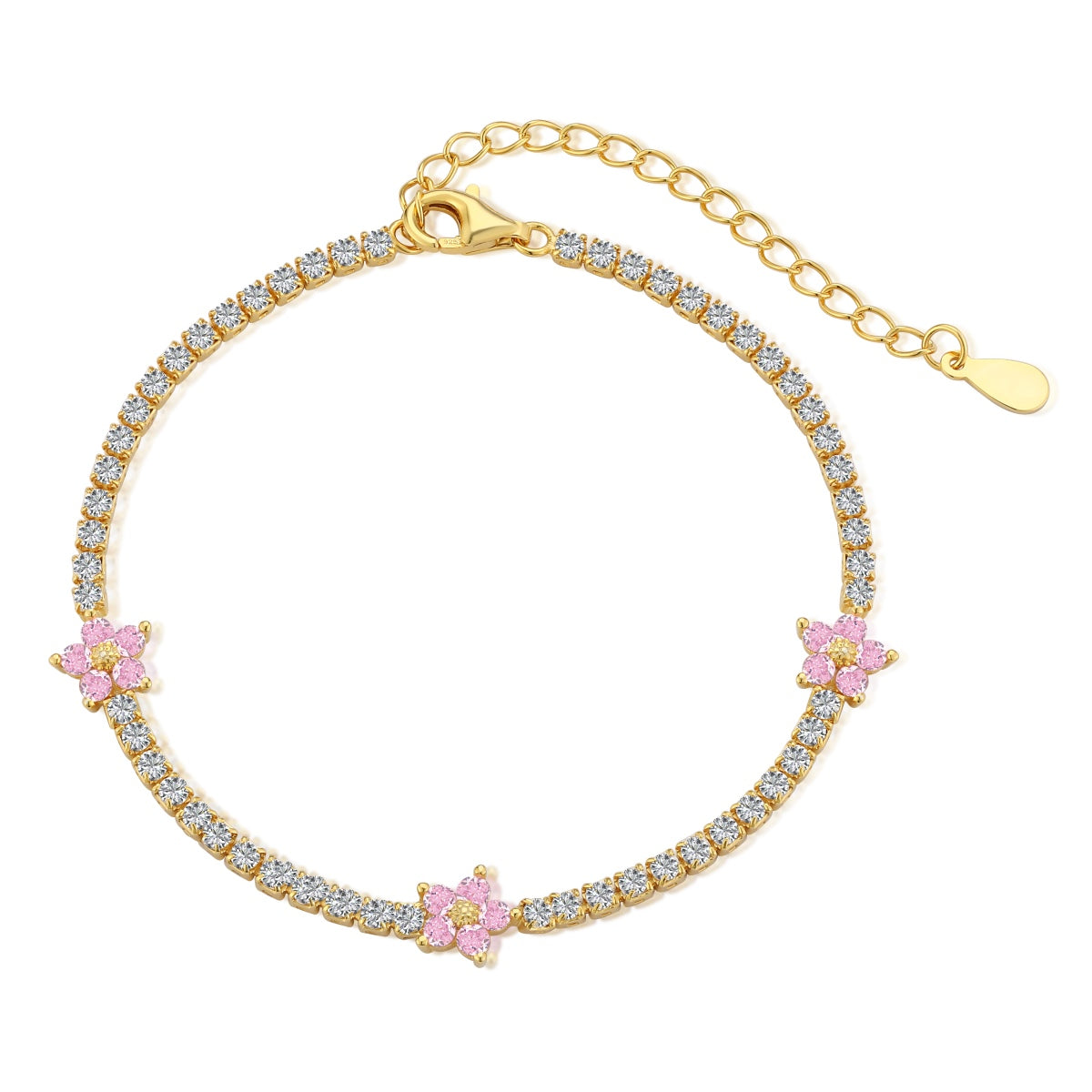 [Spark Jewelry]Sparkling Flower Shape Tennis Bracelet