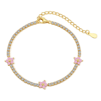 [Spark Jewelry]Sparkling Flower Shape Tennis Bracelet