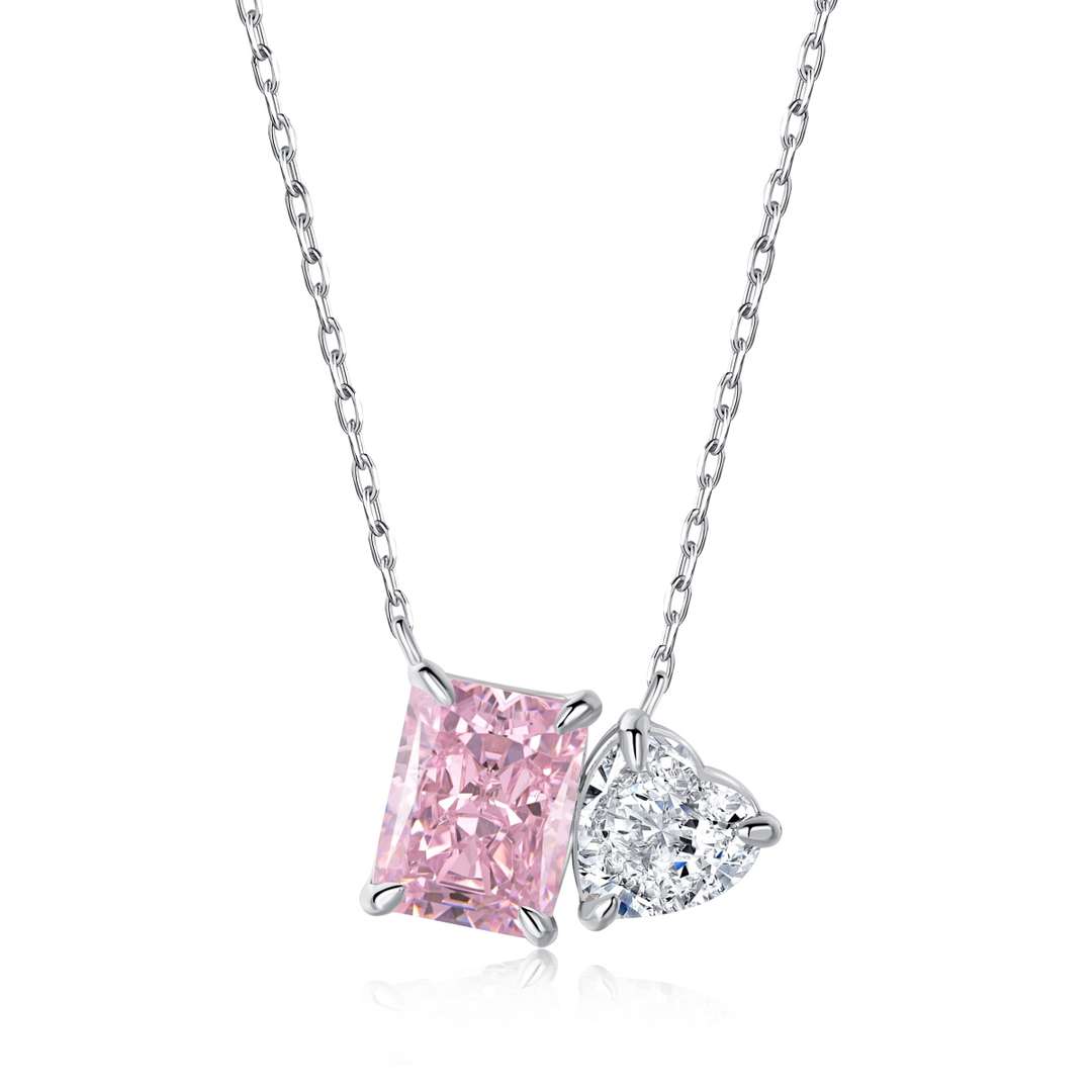 [Spark Jewelry]Dazzling Square & Heart Shape Necklace