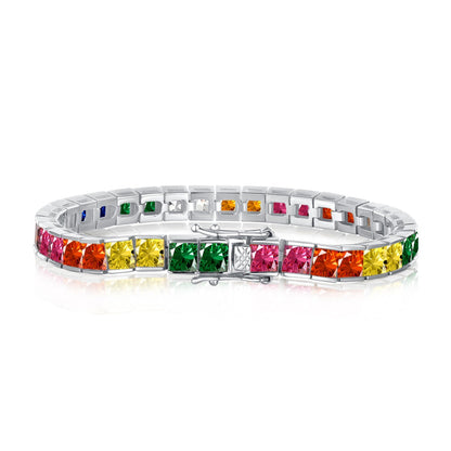 [Spark Jewelry]Radiant Colorful Princess Cut Tennis Bracelet
