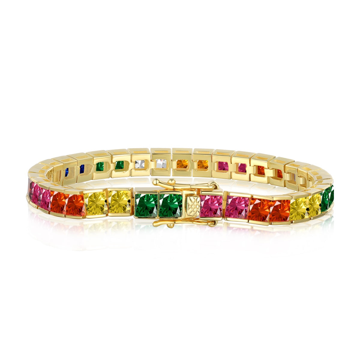 [Spark Jewelry]Radiant Colorful Princess Cut Tennis Bracelet