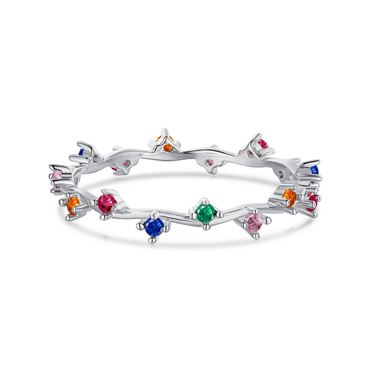 [Spark Jewelry]Radiant Colorful Round Cut Daily Ring