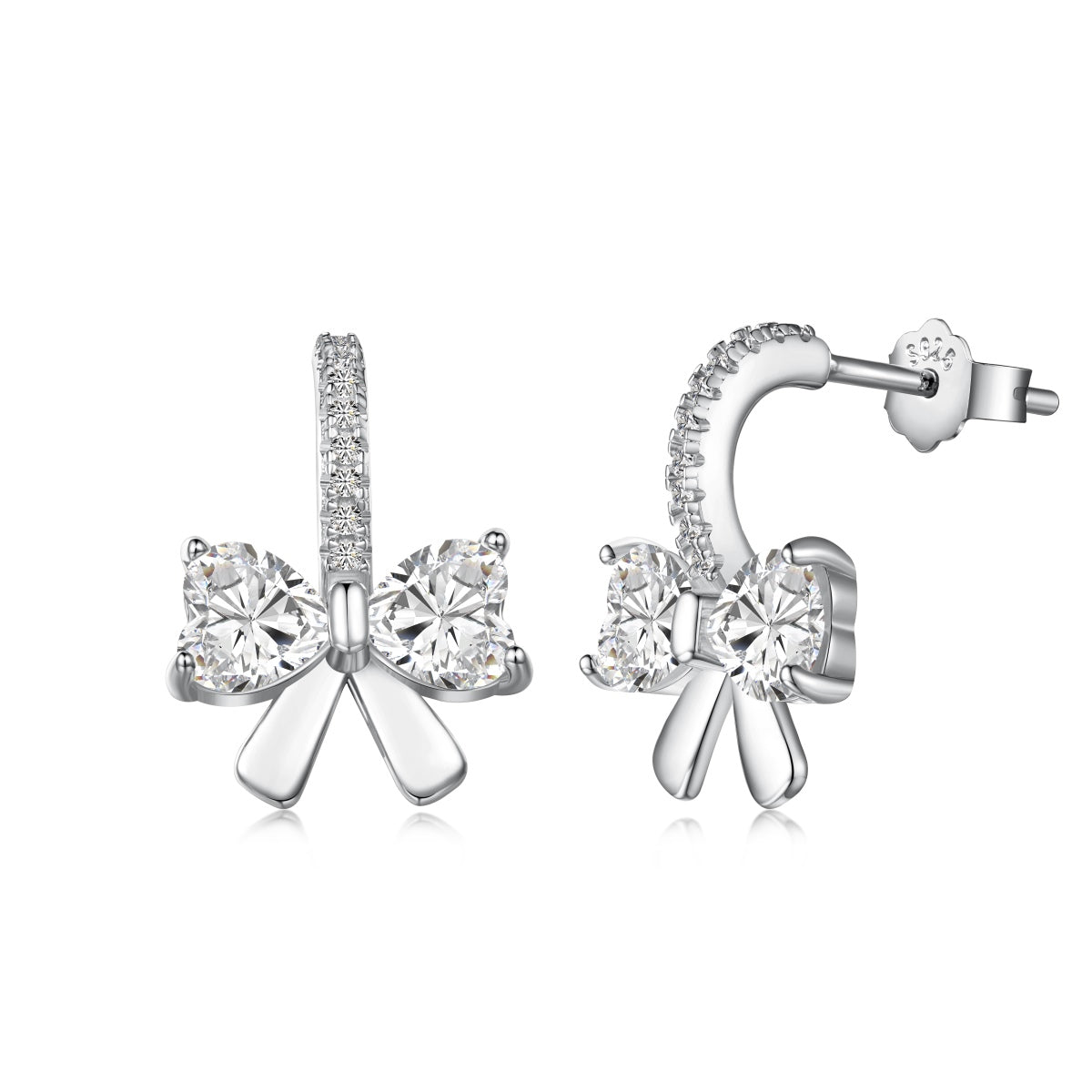 [Spark Jewelry]Exquisite Earrings With Heart-Shaped Bow Design