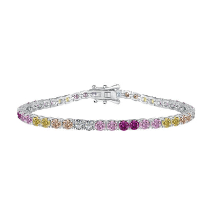 [Spark Jewelry]Radiant Colorful Round Cut Tennis Bracelet