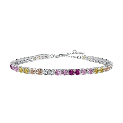 [Spark Jewelry]Radiant Colorful Round Cut Tennis Bracelet