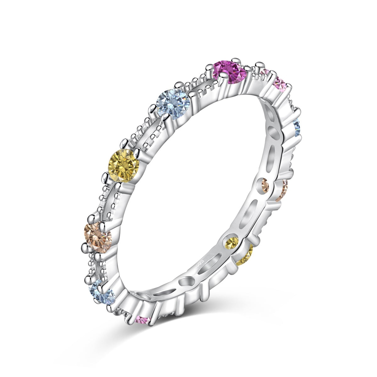 [Spark Jewelry]Sparkling Colorful Round Cut Tennis Ring