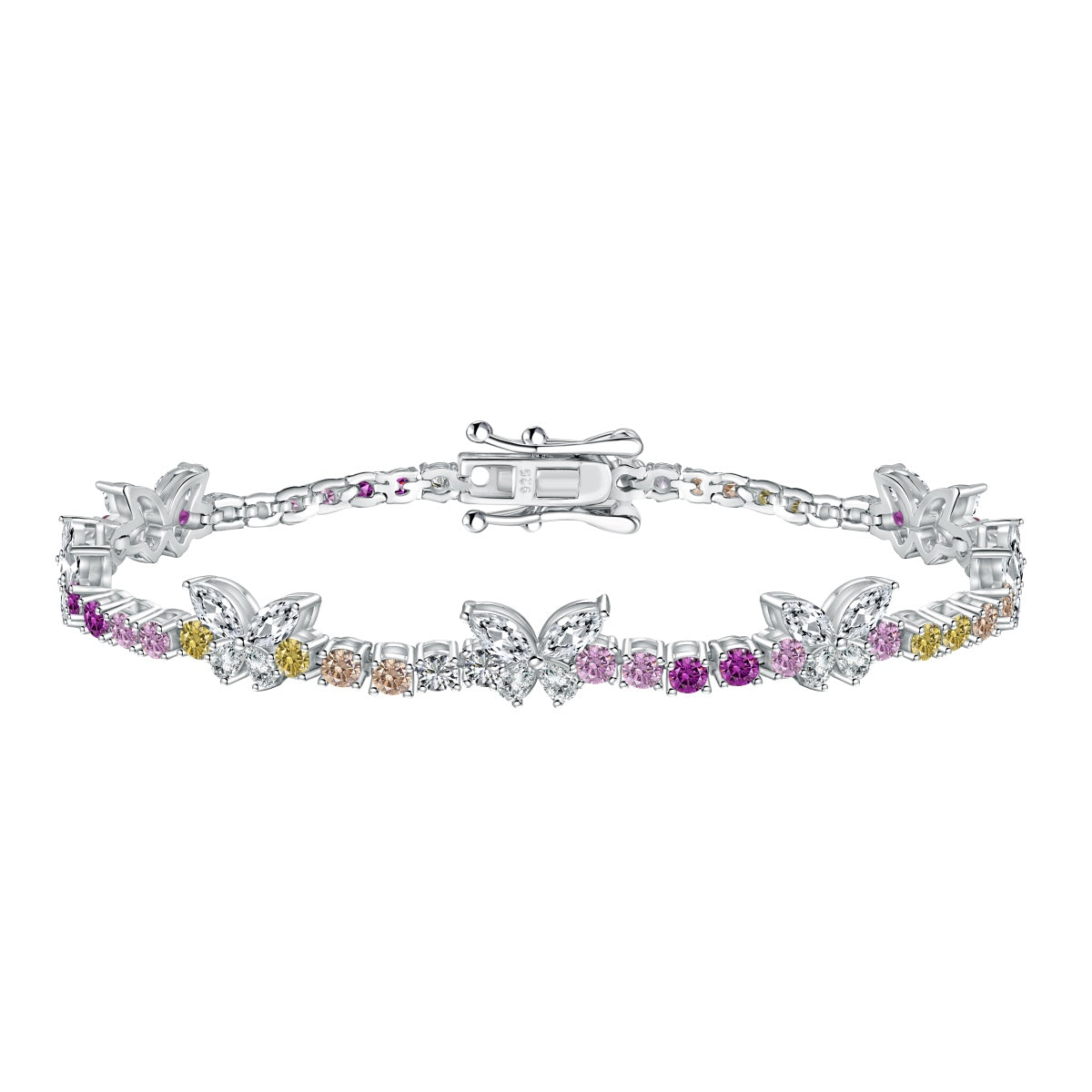[Spark Jewelry]Ornate Colorful Butterfly Shape Round Cut Daily Bracelet