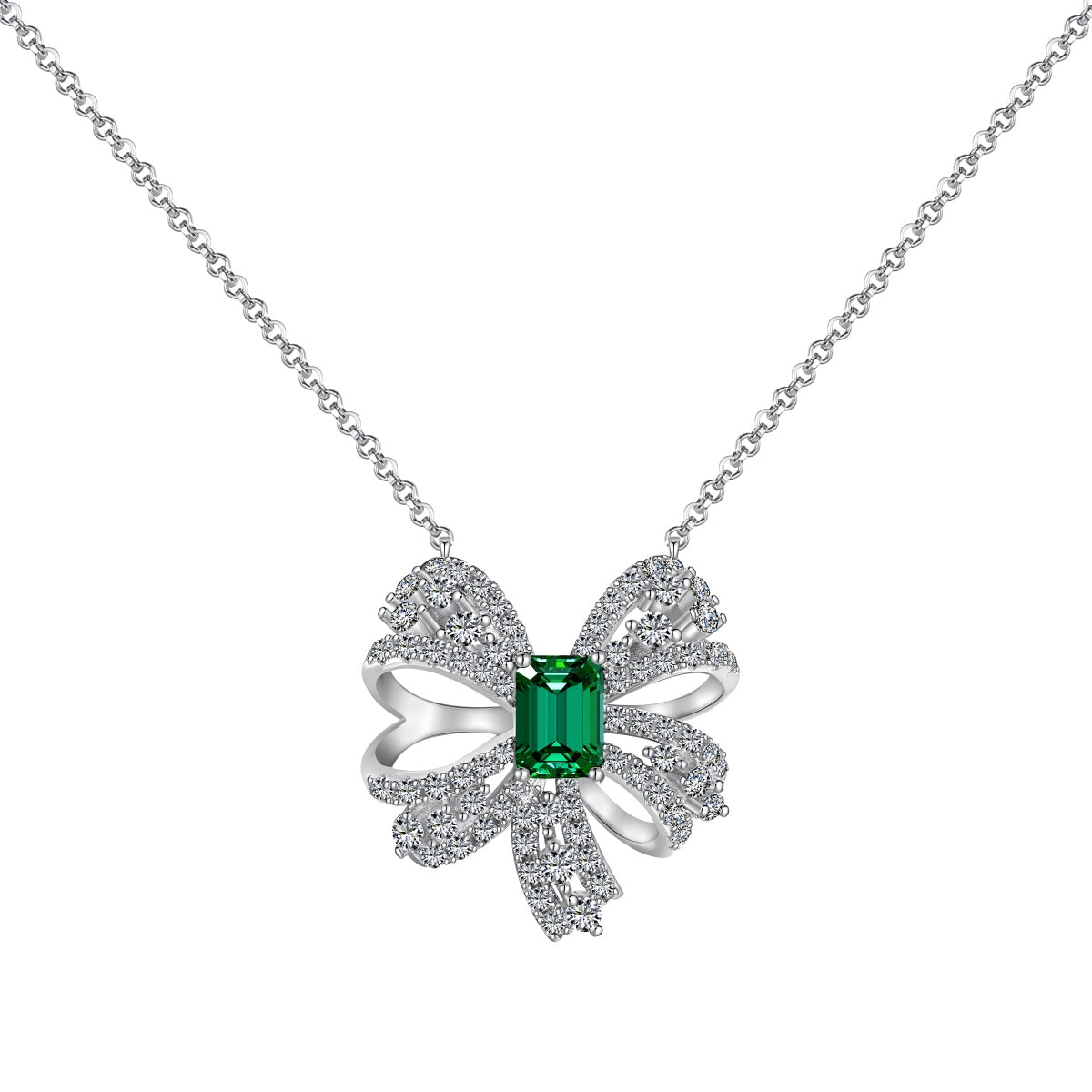 [Spark Jewelry]Luxurious Flower Shape Emerald Cut Necklace