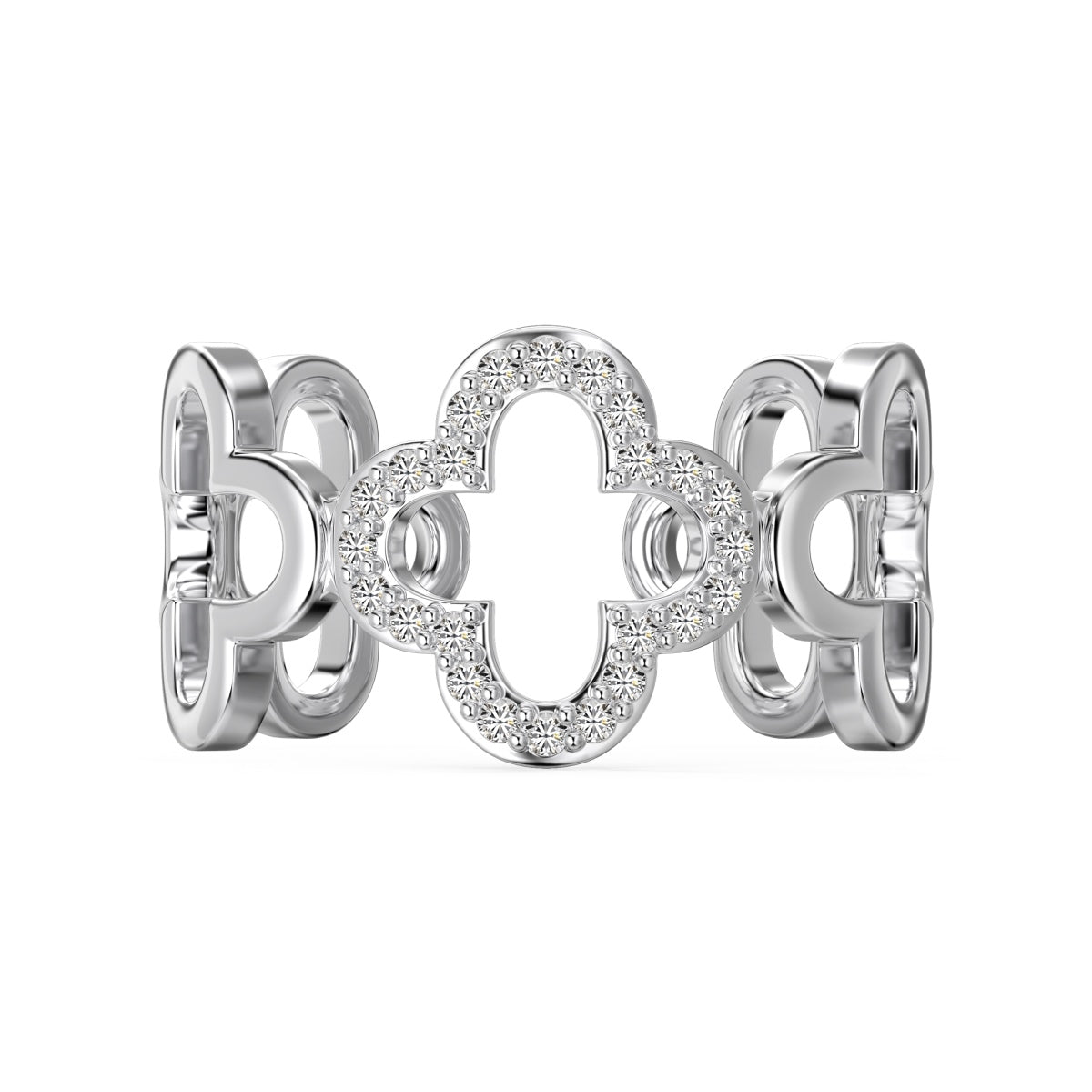 [Spark Jewelry]Hollow Design Four-Leaf Clover Flower Shape Ring