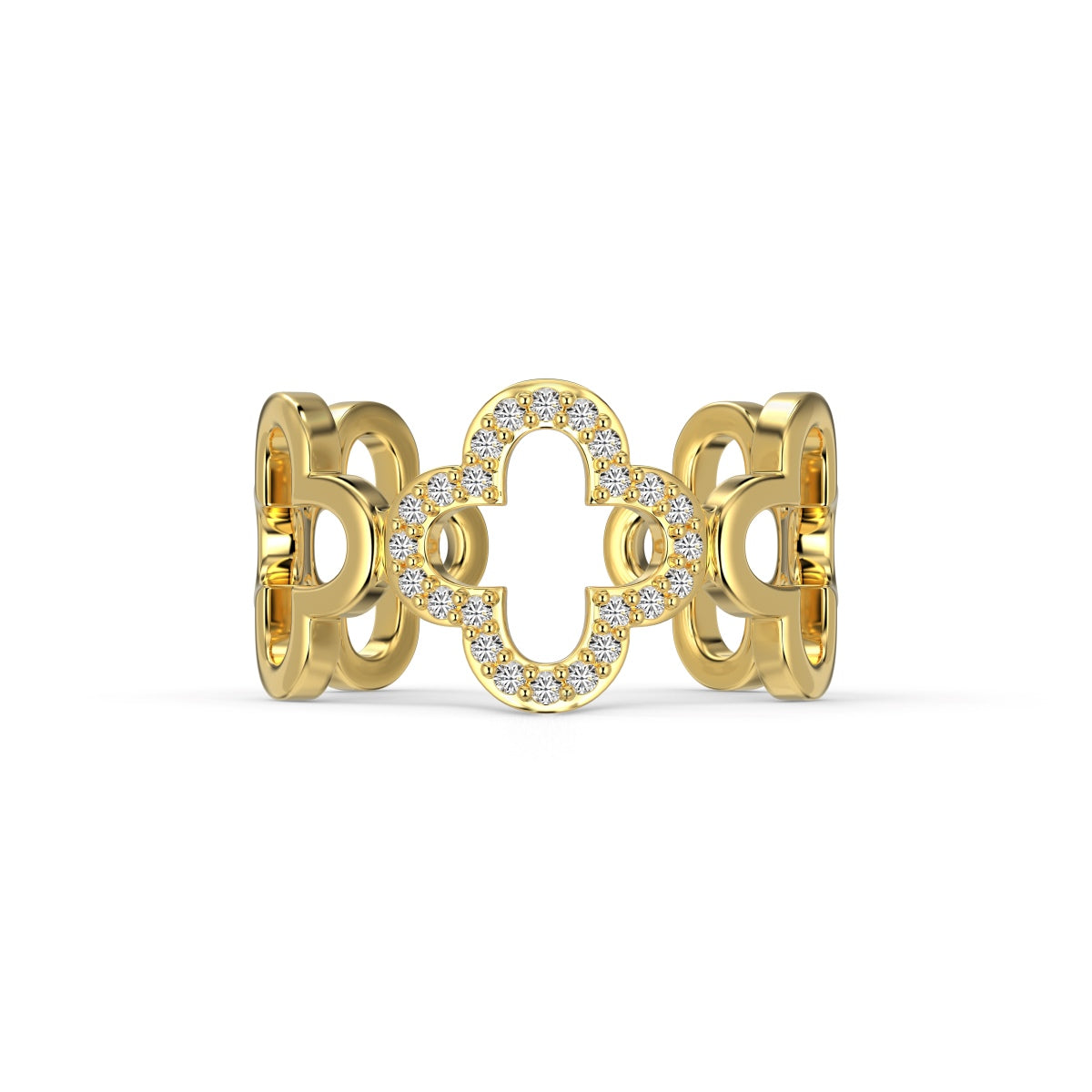 [Spark Jewelry]Hollow Design Four-Leaf Clover Flower Shape Ring