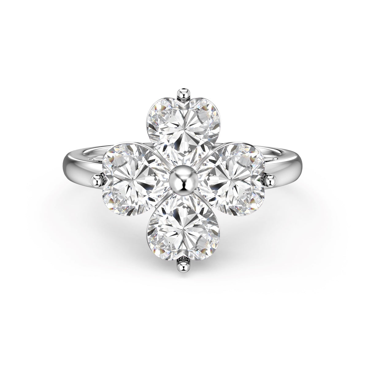 [Spark Jewelry]Heart-shaped Four-Leaf Clover Ball Ring