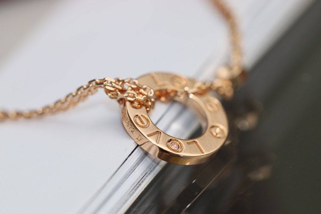 [⭐Spark]LOVE NECKLACE ADJUSTABLE ROSE GOLD 2 DIAMOND