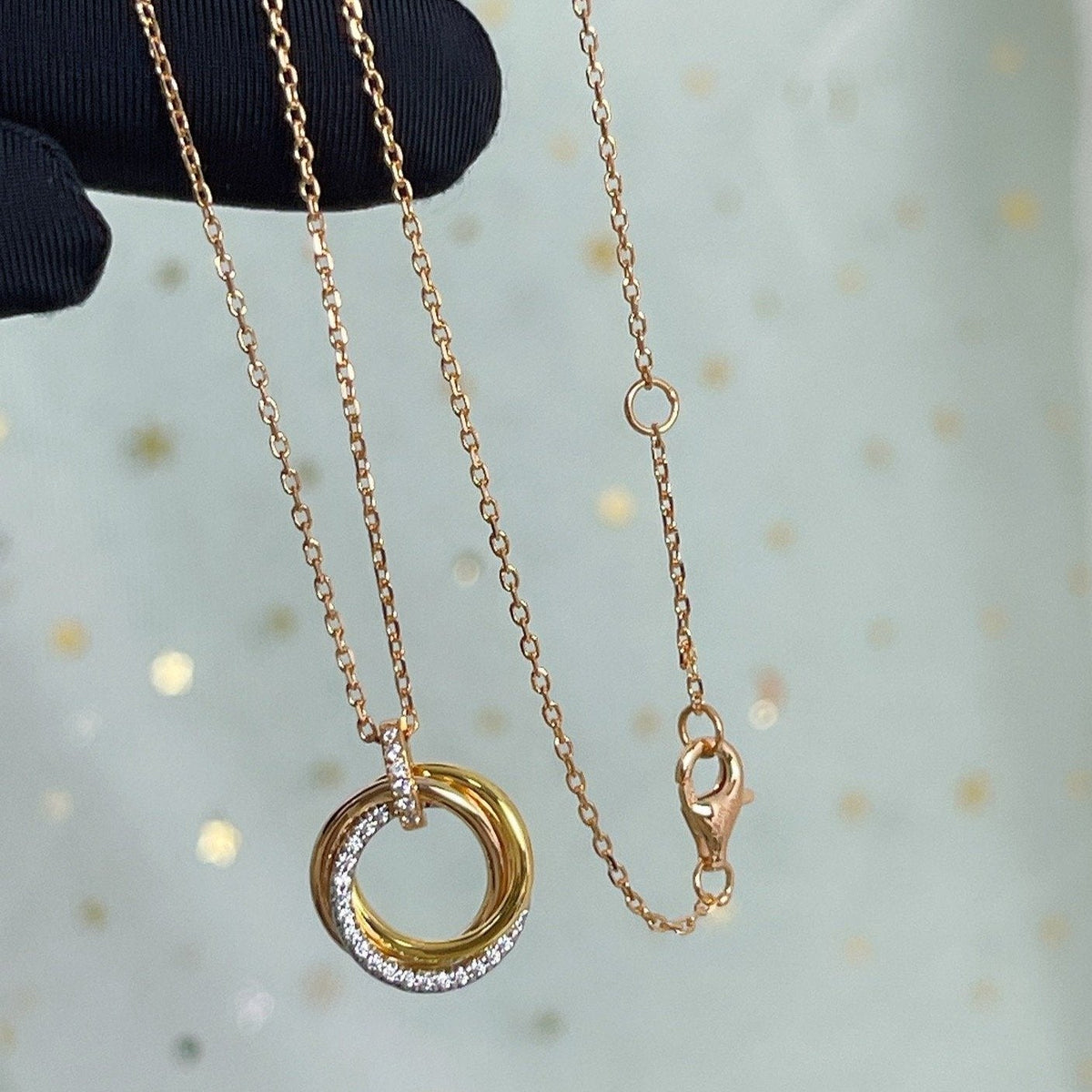 [⭐Spark]TRINITY NECKLACE SILVER GOLD PINK GOLD DIAMONDS