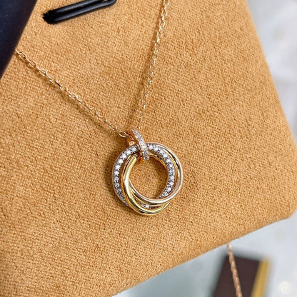 [⭐Spark]TRINITY NECKLACE SILVER GOLD PINK GOLD DIAMONDS