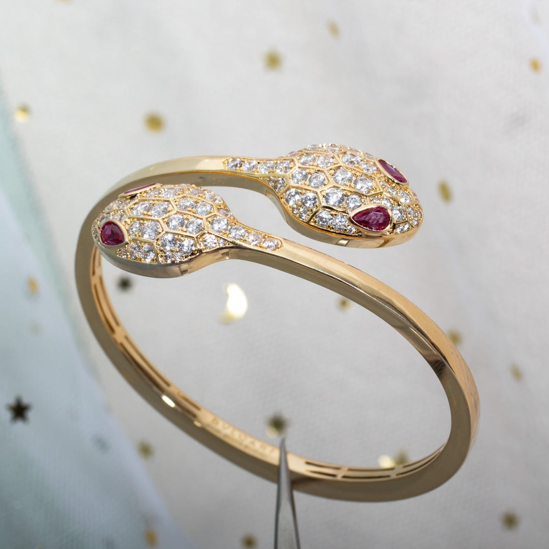 [⭐Spark]SERPENTI BRACELET PINK GOLD DIAMOND DOUBLE SNAKE