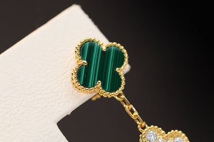 [⭐Spark]CLOVER EARRINGS GOLD MALACHITE DIAMOND 3 MOTIF