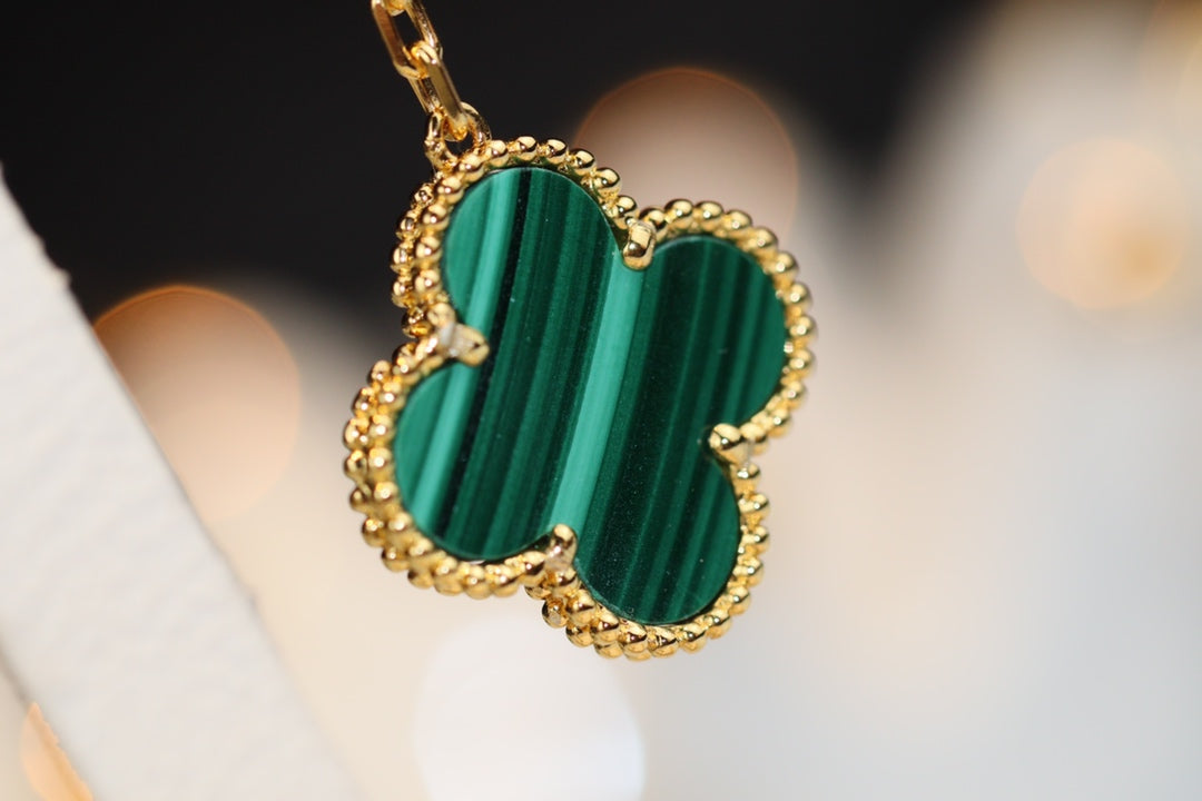 [⭐Spark]CLOVER EARRINGS GOLD MALACHITE DIAMOND 3 MOTIF