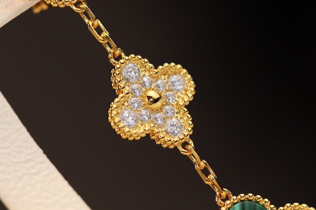 [⭐Spark]CLOVER EARRINGS GOLD MALACHITE DIAMOND 3 MOTIF