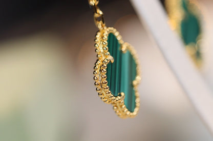 [⭐Spark]CLOVER EARRINGS GOLD MALACHITE DIAMOND 3 MOTIF