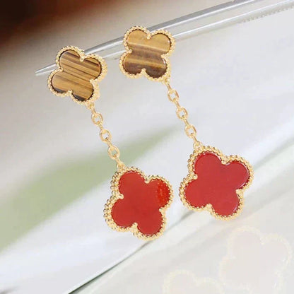 [⭐Spark]CLOVER  2 MOTIF  TIGER EYE CARNELIAN EARRINGS