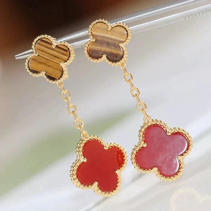 [⭐Spark]CLOVER  2 MOTIF  TIGER EYE CARNELIAN EARRINGS