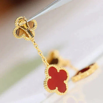 [⭐Spark]CLOVER  2 MOTIF  TIGER EYE CARNELIAN EARRINGS