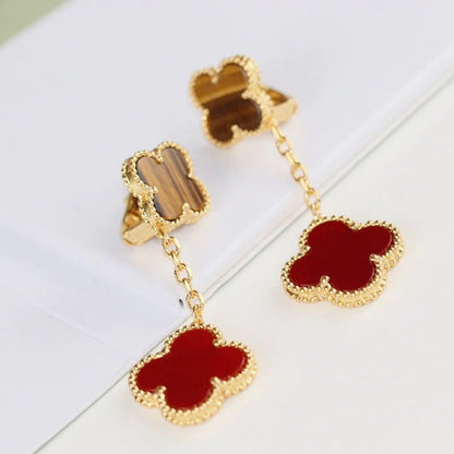 [⭐Spark]CLOVER  2 MOTIF  TIGER EYE CARNELIAN EARRINGS