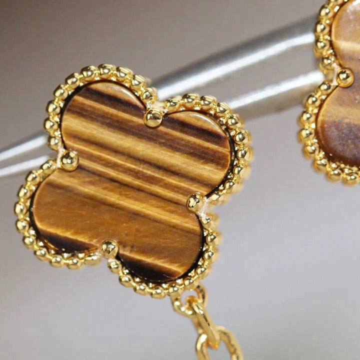 [⭐Spark]CLOVER  2 MOTIF  TIGER EYE CARNELIAN EARRINGS