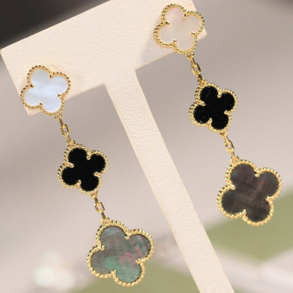 [⭐Spark]CLOVER EARRINGS GOLD ONYX MOP 3 MOTIF