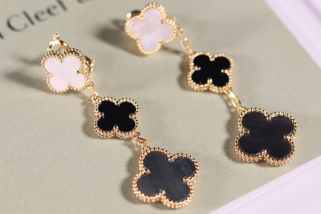 [⭐Spark]CLOVER EARRINGS GOLD ONYX MOP 3 MOTIF