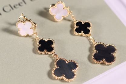 [⭐Spark]CLOVER EARRINGS GOLD ONYX MOP 3 MOTIF