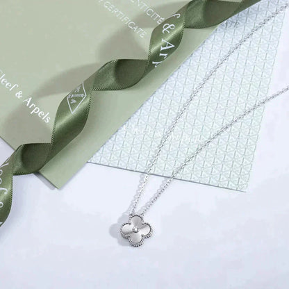 [⭐Spark]CLOVER  15MM DIAMOND LASER NECKLACE SILVER